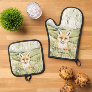 Vos Madeliefjes Bloemen Ovenwant & Pannenlap Set