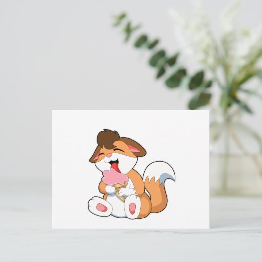 Vos met aardbeienijs briefkaart (Staand voorkant)