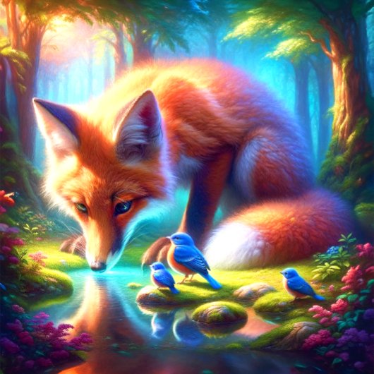 Vos met Amerikaanse Roodborst in het bos Legpuzzel