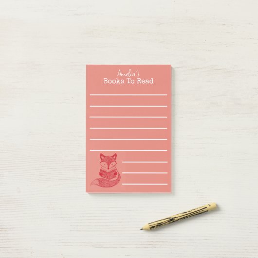 Vos met boek gepersonaliseerde leeslijst post-it® notes (Op bureau)