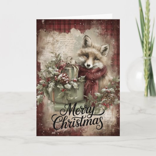 Vos met cadeaus & rustieke feestdagen kaart (Voorkant)