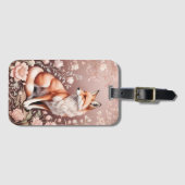 Vos met dromerige roze bloem bagagelabel (Voorkant (horizontaal))