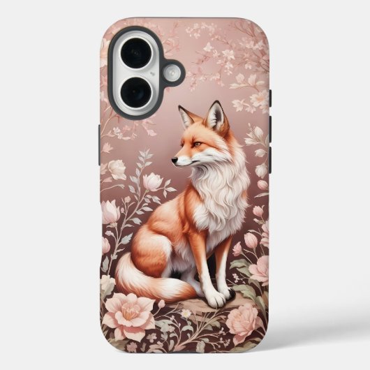 Vos met dromerige roze bloem Case-Mate iPhone case (Achterkant)