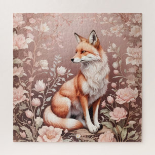 Vos met dromerige roze bloem legpuzzel