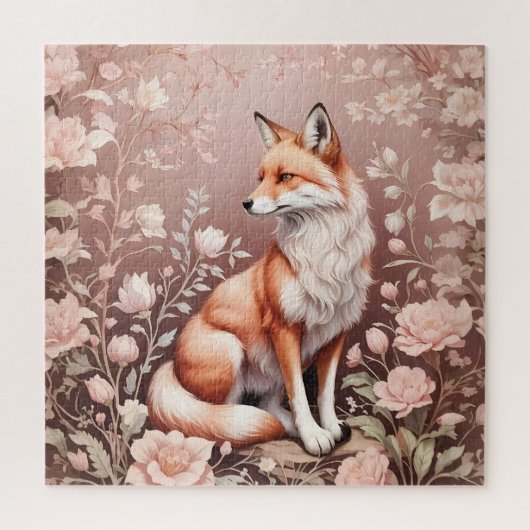Vos met dromerige roze bloem legpuzzel (Verticaal)