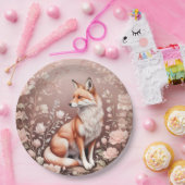 Vos met dromerige roze bloem papieren bordje (Feest)