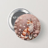 Vos met dromerige roze bloem ronde button 5,7 cm (Voorkant /achterkant)