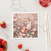 Vos met dromerige roze bloem servet (Insitu)