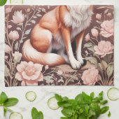 Vos met dromerige roze bloem theedoek (Gevouwen)