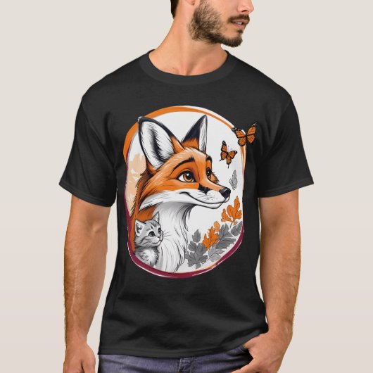 Vos met kitten en vlinders t-shirt (Voorkant)
