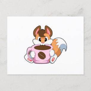 Vos met kopje koffie briefkaart