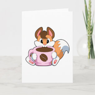 Vos met kopje koffie kaart