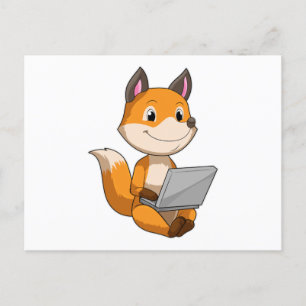 Vos met laptop briefkaart