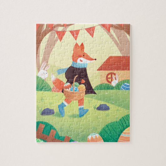 Vos met mandje versierde paaseieren legpuzzel (Verticaal)