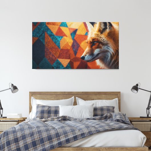 Vos met opvallende oranje vacht tegen canvas afdruk (Insitu (Slaapkamer))