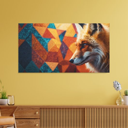 Vos met opvallende oranje vacht tegen canvas afdruk (Insitu (Woonkamer))