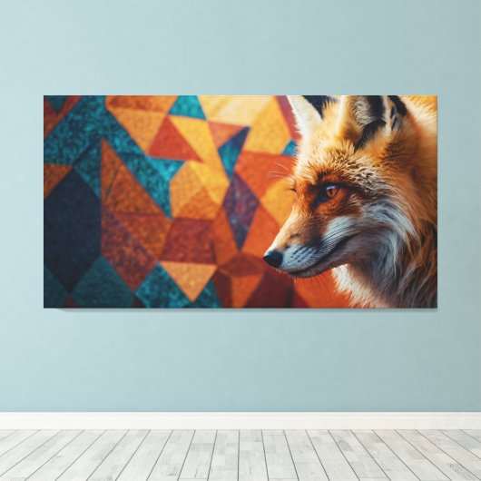 Vos met opvallende oranje vacht tegen canvas afdruk (Insitu (Houten vloer))