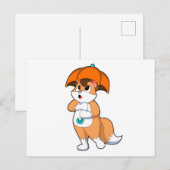 Vos met paraplu briefkaart (Voorkant / Achterkant)