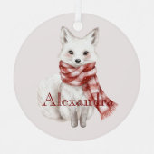 Vos met pepermunt rode witte sjaal metalen ornament (Voorkant)