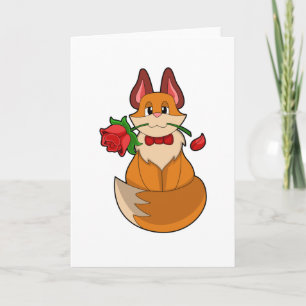 Vos met roos bloem kaart
