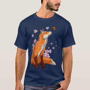 Vos met vlinder Japanse Sakura Kersenbloesem T-shirt