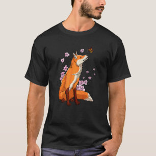Vos Met Vlinder Japanse Sakura Kersenbloesem  T-shirt