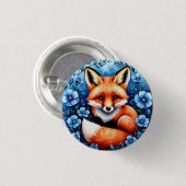Vos omringd door blauwe bloemen ronde button 3,2 cm (Voorkant /achterkant)