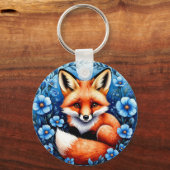 Vos omringd door blauwe bloemen sleutelhanger (Achterkant)
