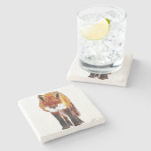 vos-onderzetter, fox-marmer stenen onderzetter (Zijkant)