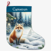 Vos op een winternacht in het magische bos grote kerstsok (Voorkant)