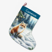 Vos op een winternacht in het magische bos grote kerstsok (Voorkant (Hangend))