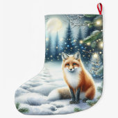 Vos op een winternacht in het magische bos grote kerstsok (Achterkant)