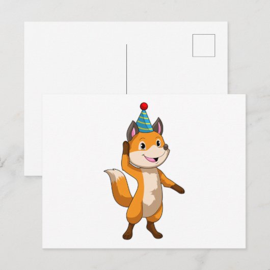 Vos op feestje met feesthoed briefkaart (Voorkant / Achterkant)