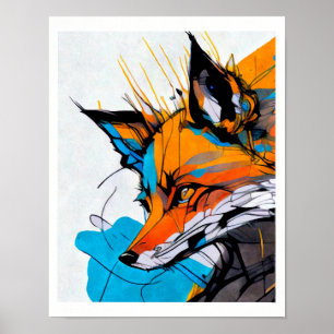 Vos oranje rood levendige kleuren vormen lijnen poster
