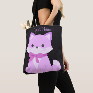 Vos Paarse Strik Cute Kawaii Aangepast Zwart Tote Bag