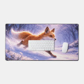Vos rent in wintersneeuw bureaumat (Keyboard & Muis)