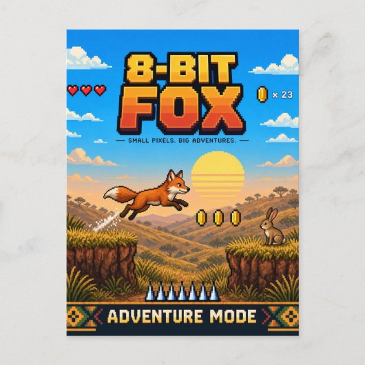 Vos, Retro 8-Bit Pixelkunst Briefkaart (Voorkant)