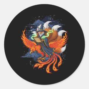 Vos rijdt Phoenix Anime Ukiyo-e Mythologie Japans Ronde Sticker