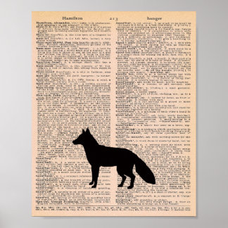 Vos Silhouet Vintage Woordenboek Nursery Muurkunst Poster