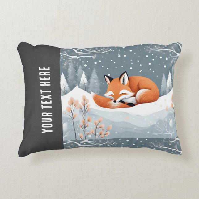 Vos slaapt in wintersneeuw Schattig Knus Kerstmis Accent Kussen (Voorkant)