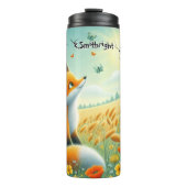 Vos staren naar vlinders in een tarweveld thermosbeker (Voorkant)