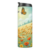 Vos staren naar vlinders in een tarweveld thermosbeker (Geroteerd rechts)