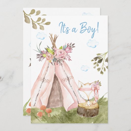 *~* Vos Teepee Tent Boho Bos Woud Jongen Kaart (Voorkant / Achterkant)