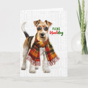 Vos Terriër Hond Grappig Vlooien Navidog Kerstmis Feestdagen Kaart