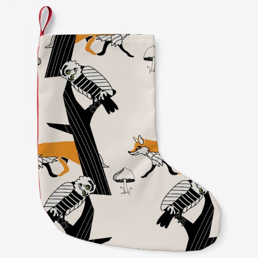 Vos, uil, boom, naadloos. kleine kerstsok (Voorkant)