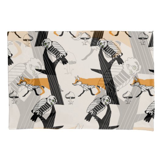 Vos, uil, boom,  naadloos. kussensloop (Voorkant)