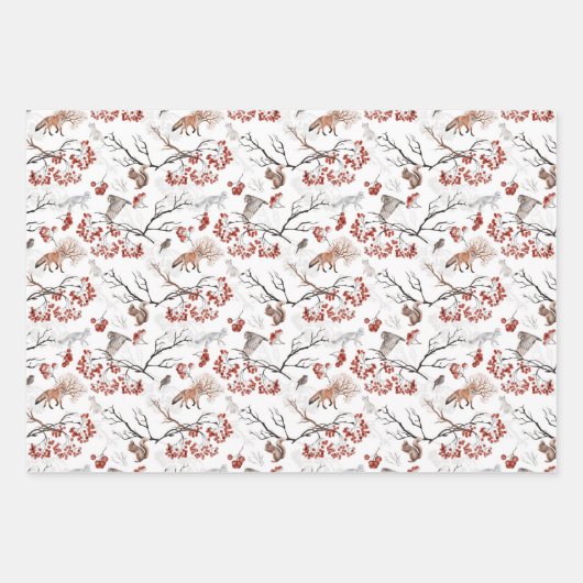 vos - uil - eekhoorn - boomtakken inpakpapier vel (Voorkant 3)