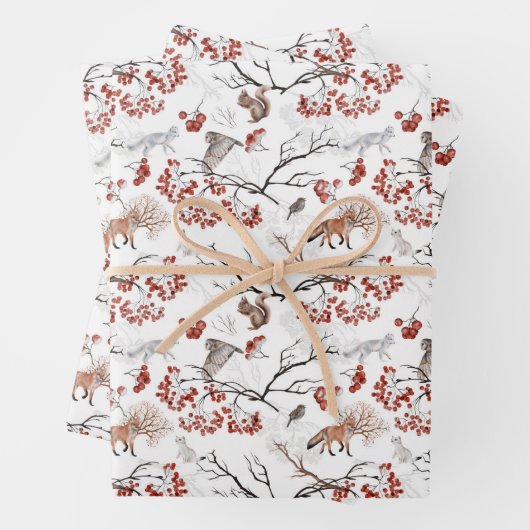 vos - uil - eekhoorn - boomtakken inpakpapier vel (In situ)