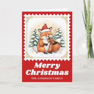 Vos Viool Retro Postzegel Kerstmis Feestdagen Kaart