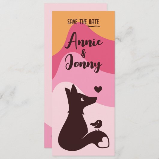 Vos & Vogel Roze Zonsondergang Save The Date (Voorkant / Achterkant)